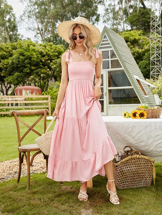 Robe longue d'été rose style bohème Ibiza Vibe