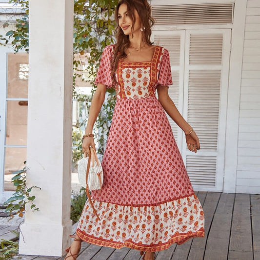 Robe longue de style espagnol rose Ibiza Vibe