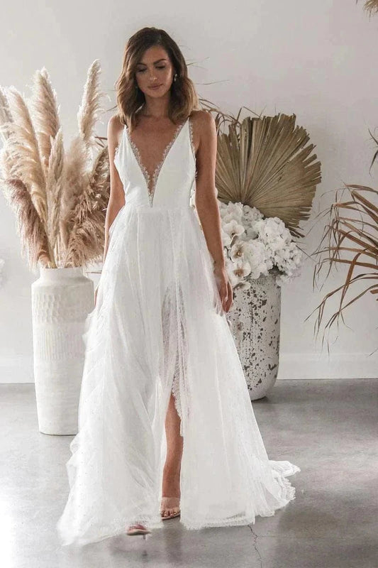 Robe longue en dentelle blanche à bretelles spaghetti Ibiza Vibe