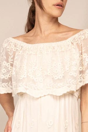Robe longue en dentelle blanche à épaules dénudées Ibiza Vibe