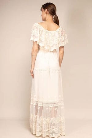 Robe longue en dentelle blanche à épaules dénudées Ibiza Vibe