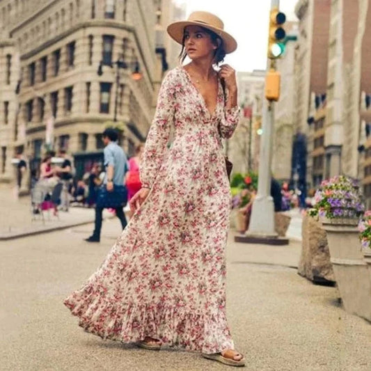 Robe longue fleurie style bohème Ibiza Vibe