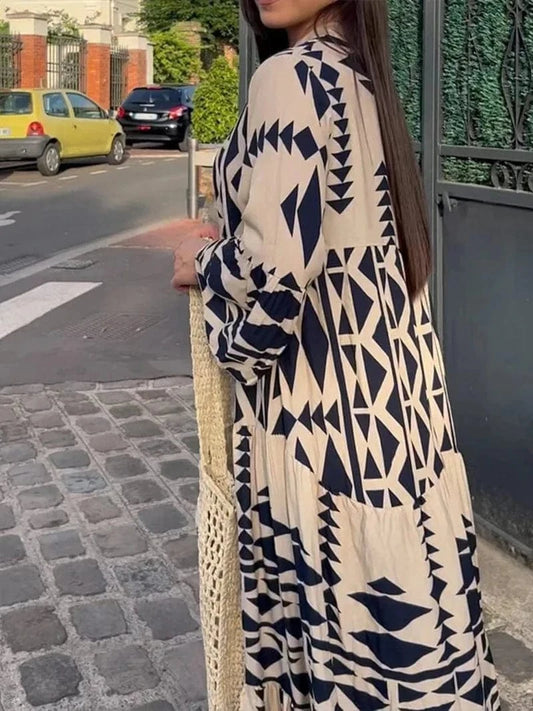 Robe longue imprimée bohème noir et blanc Ibiza Vibe