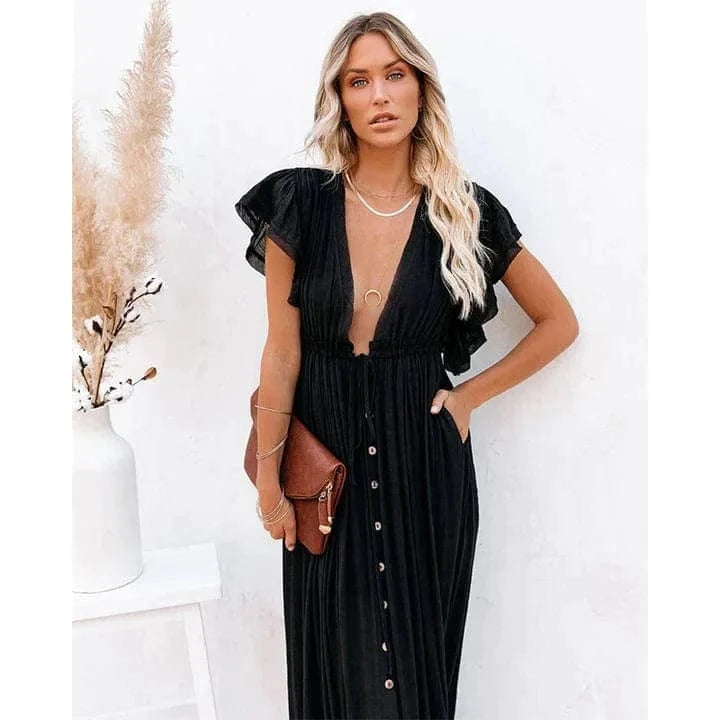Robe longue noire bohème Ibiza Vibe