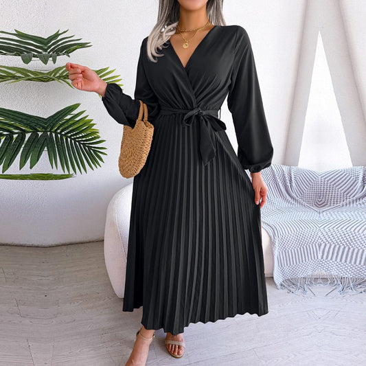 Robe longue noire élégante à col en V, style bohème festif Ibiza Vibe