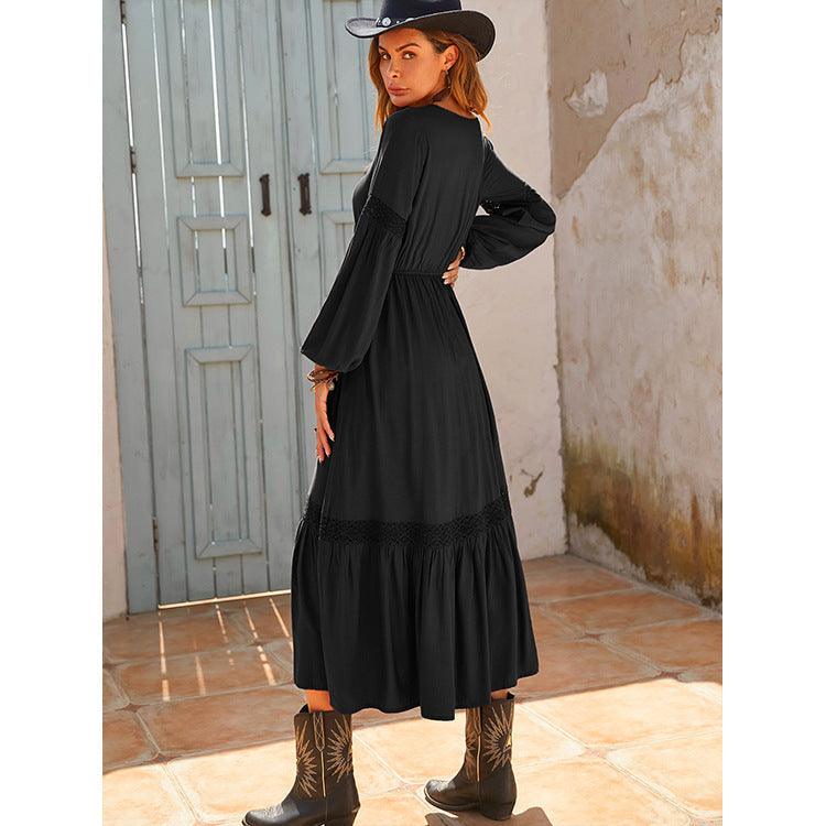 Robe longue noire style bohème avec col en V Ibiza Vibe