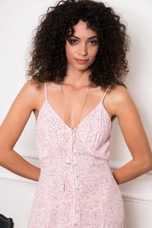 Robe longue rose bohème à bretelles spaghetti Ibiza Vibe