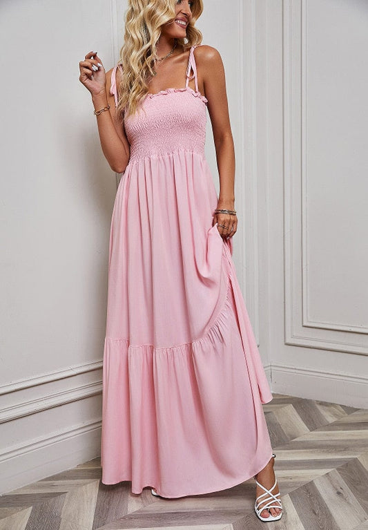 Robe longue rose simple à bretelles spaghetti Ibiza Vibe