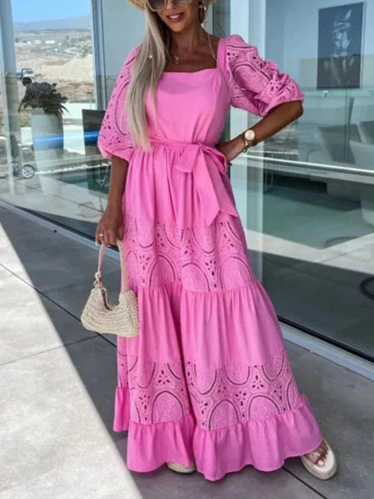 Robe longue rose style hippie bohème Ibiza Vibe