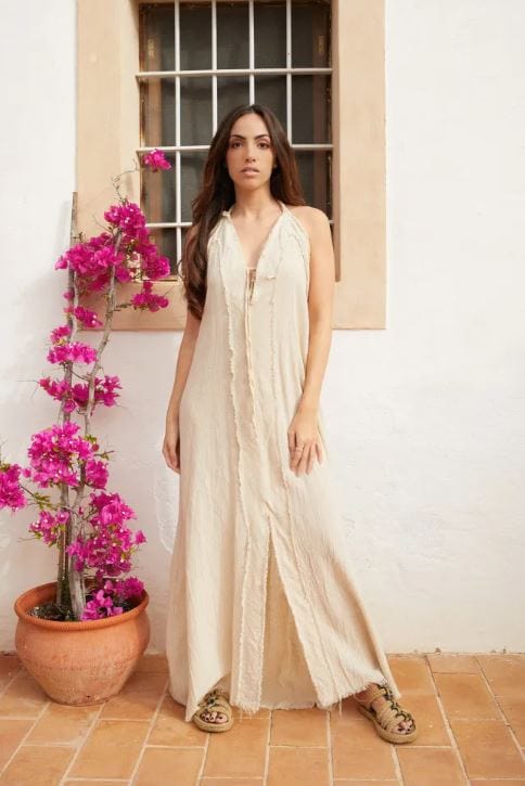 Robe longue style bohème avec col en V et dos ouvert Ibiza Vibe