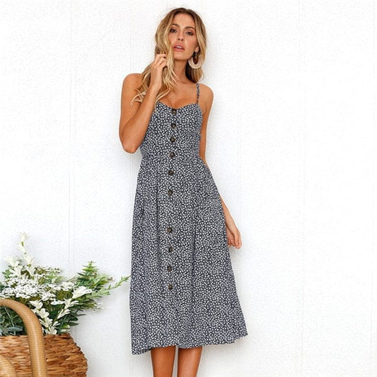 Robe mi-longue à pois noire et blanche Ibiza Vibe