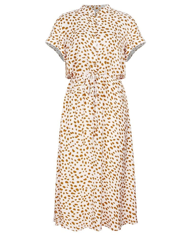 Robe mi-longue blanche à imprimé léopard et col en V Ibiza Vibe
