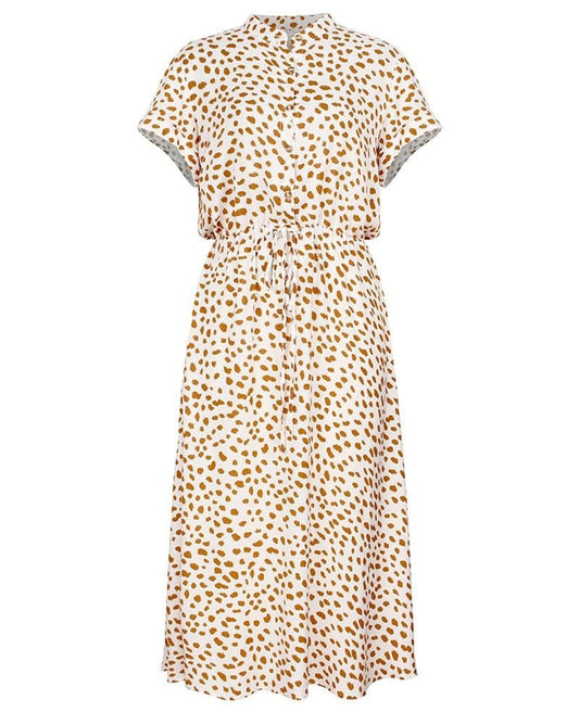 Robe mi-longue blanche à imprimé léopard et col en V Ibiza Vibe