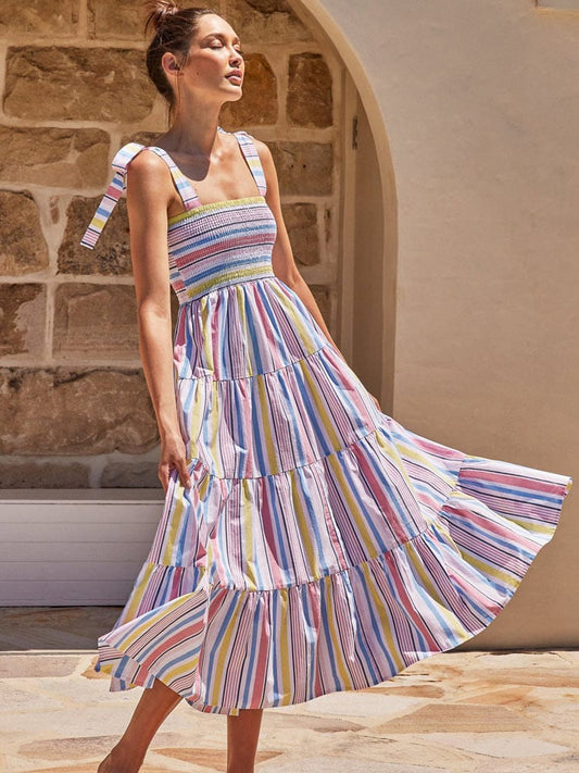 Robe mi-longue d'été aux couleurs pastel Ibiza Vibe