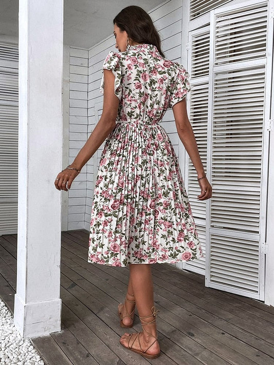 Robe mi-longue style vintage à imprimé floral estival Ibiza Vibe