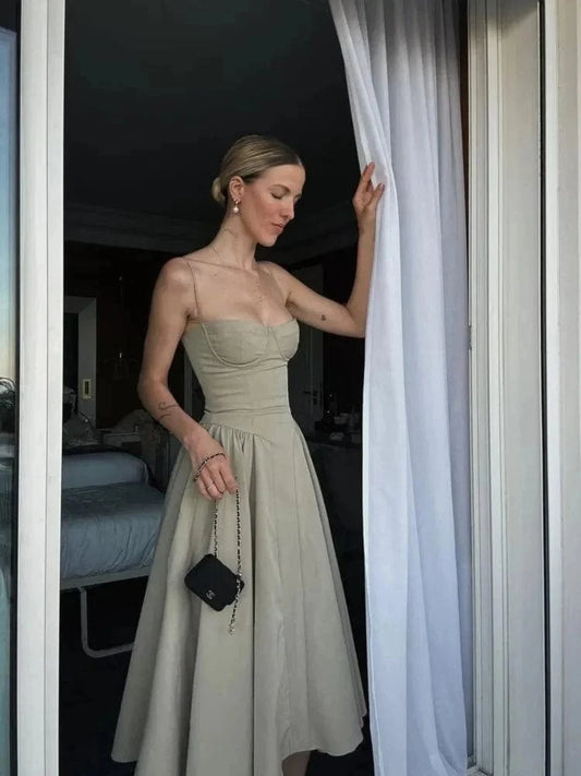 Robe midi beige avec haut corset Ibiza Vibe