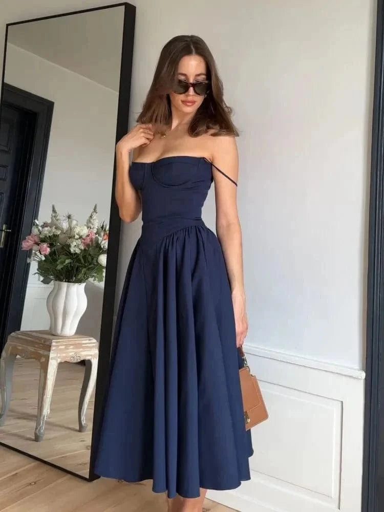 Robe midi bleu foncé avec haut corset Ibiza Vibe