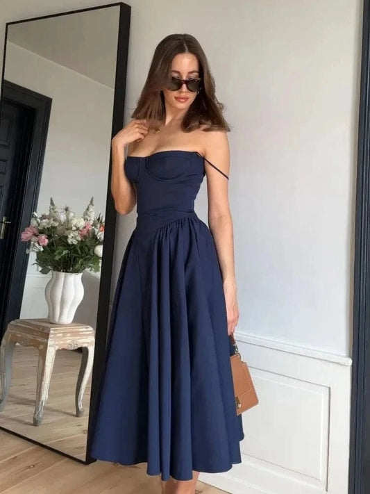 Robe midi bleu foncé avec haut corset Ibiza Vibe