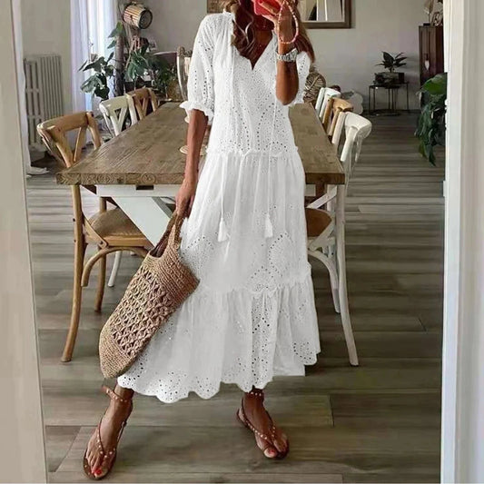Robe Midi bohème Hippie Market Blanche Ibiza Vibe