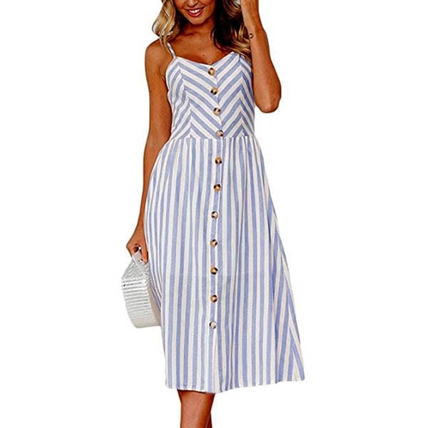 Robe midi estivale à rayures blanches et bleues Ibiza Vibe