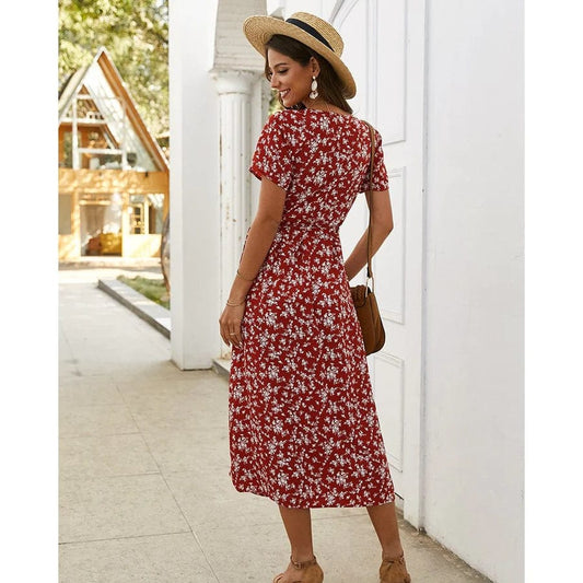Robe midi fleurie bohème Ibiza Vibe