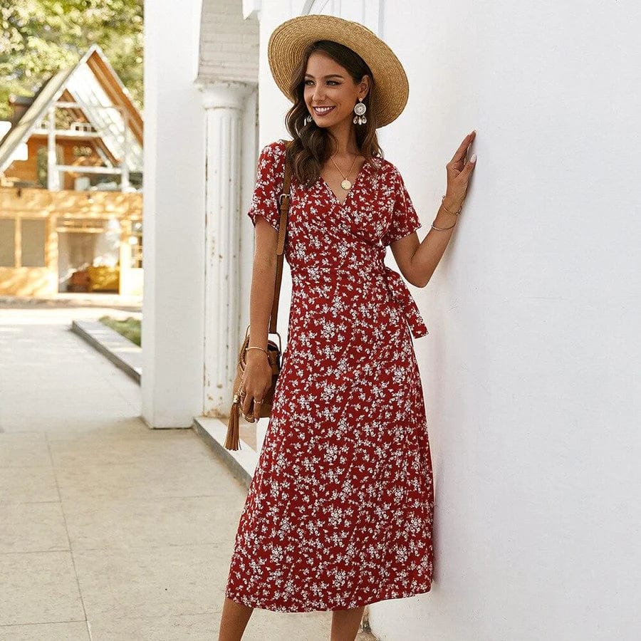 Robe midi fleurie bohème Ibiza Vibe