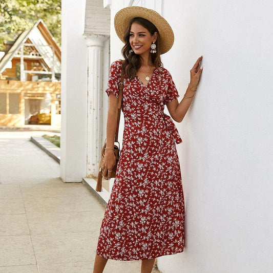 Robe midi fleurie bohème Ibiza Vibe