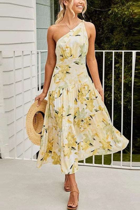 Robe midi jaune formelle à imprimé estival Ibiza Vibe