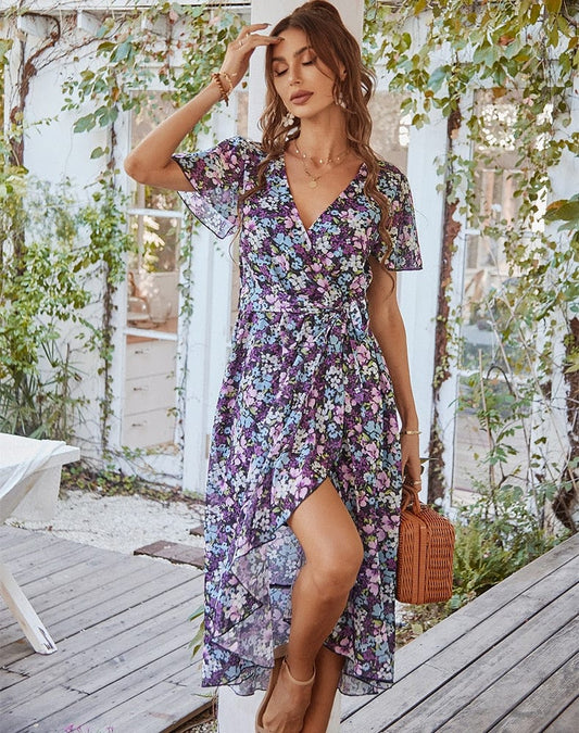 Robe midi noire à imprimé floral bohème Ibiza Vibe