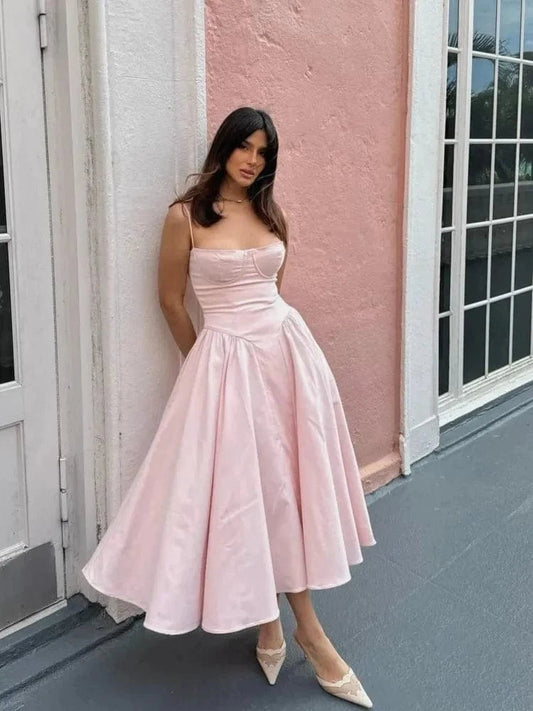 Robe midi rose avec haut corset Ibiza Vibe