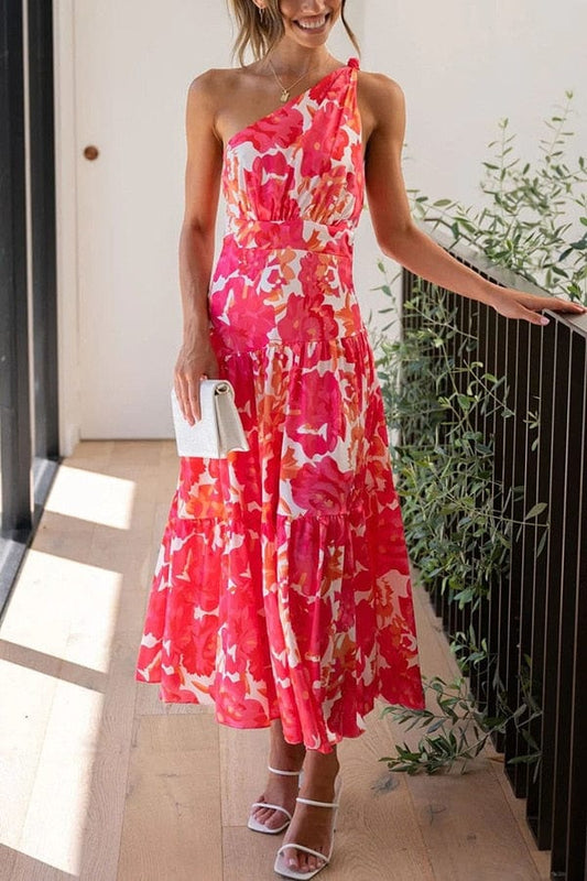 Robe midi rouge formelle à imprimé estival Ibiza Vibe