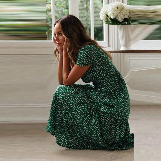 Robe midi verte bohème à manches courtes Ibiza Vibe