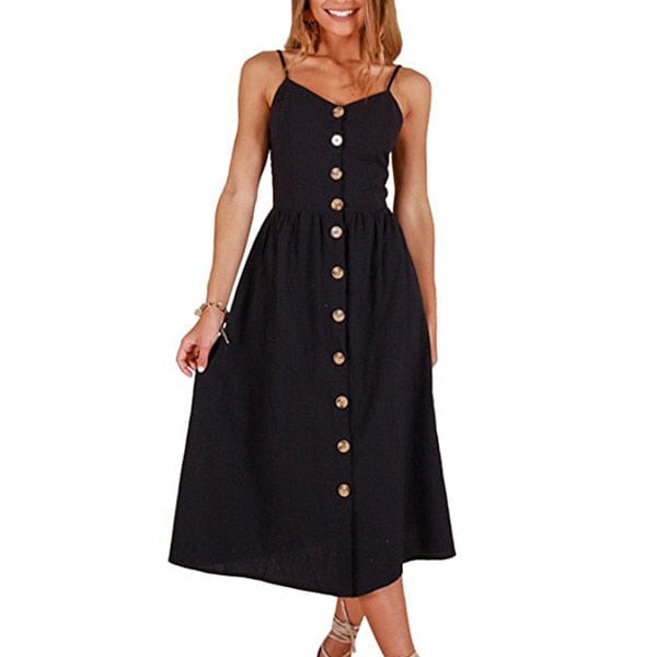 Robe noire style bohème avec boutons décoratifs Ibiza Vibe