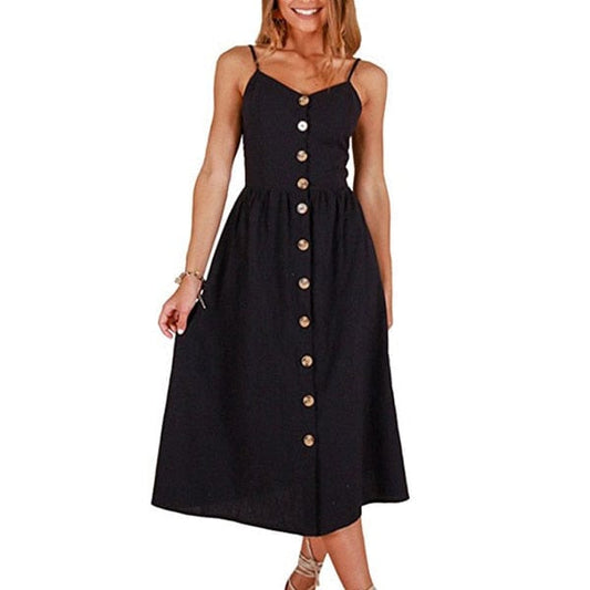 Robe noire style bohème avec boutons décoratifs Ibiza Vibe
