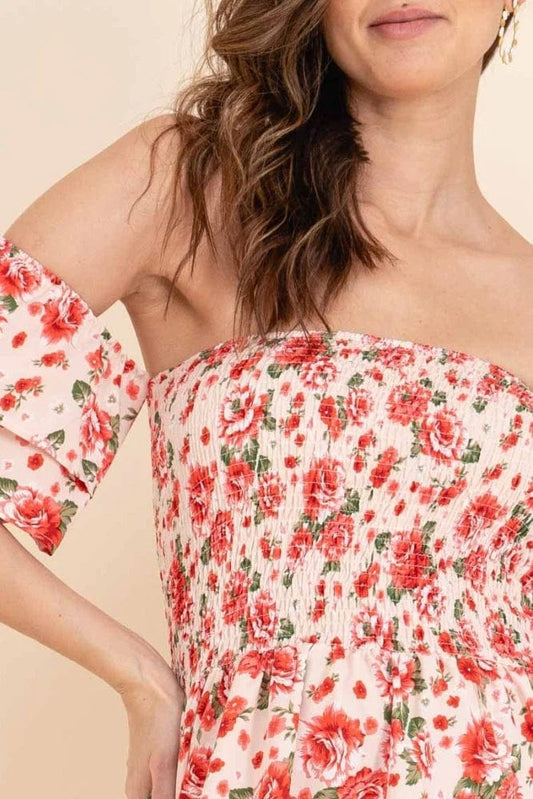 Robe romantique à fleurs bohème à épaules dénudées Ibiza Vibe