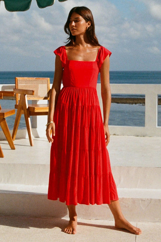 Robe rouge à manches papillon Ibiza Vibe